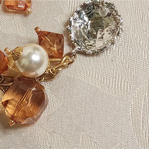 VINTAGE 70s STATEMENT CRYSTAL CLUSTER EARRINGS GOLD PEARL GLAM HOLLYWOOD - Picture 9 of 10